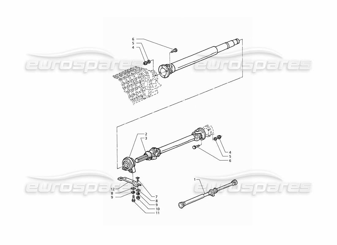 maserati qtp v6 (1996) diagramme des pièces de l'arbre d'hélice et du support