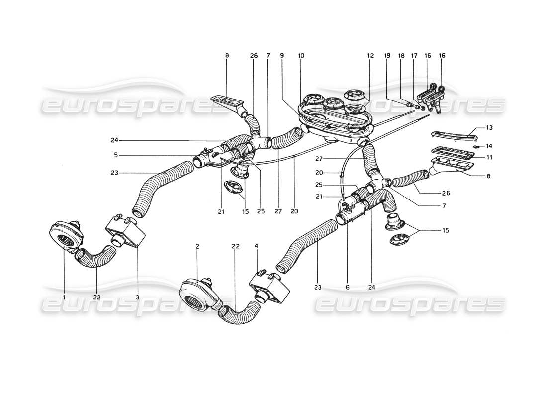ferrari 365 gt4 berlinetta boxer schéma des pièces du système de chauffage