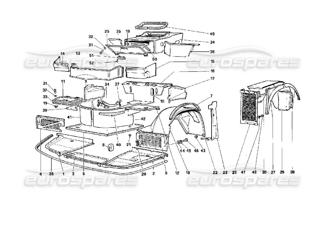 ferrari 512 tr corps - diagramme des pièces des composants internes