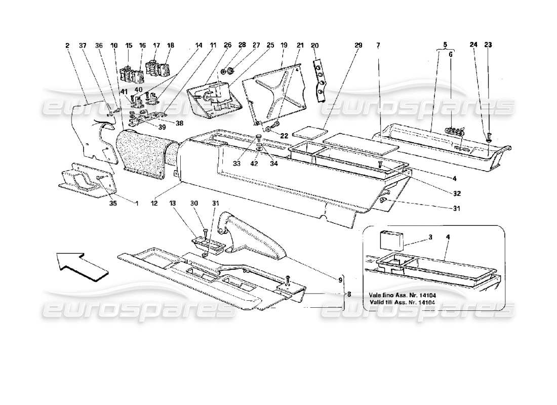 ferrari 512 tr tunnel central - pas pour les états-unis - schéma des pièces