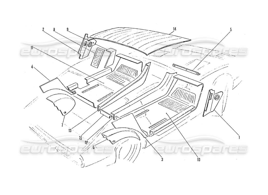 ferrari 365 gtc4 (coachwork) schéma des pièces des tapis intérieurs et des garnitures