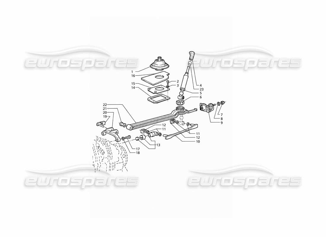 maserati qtp v6 (1996) vitesse de transmission getrag 6 : diagramme de pièces des commandes extérieures