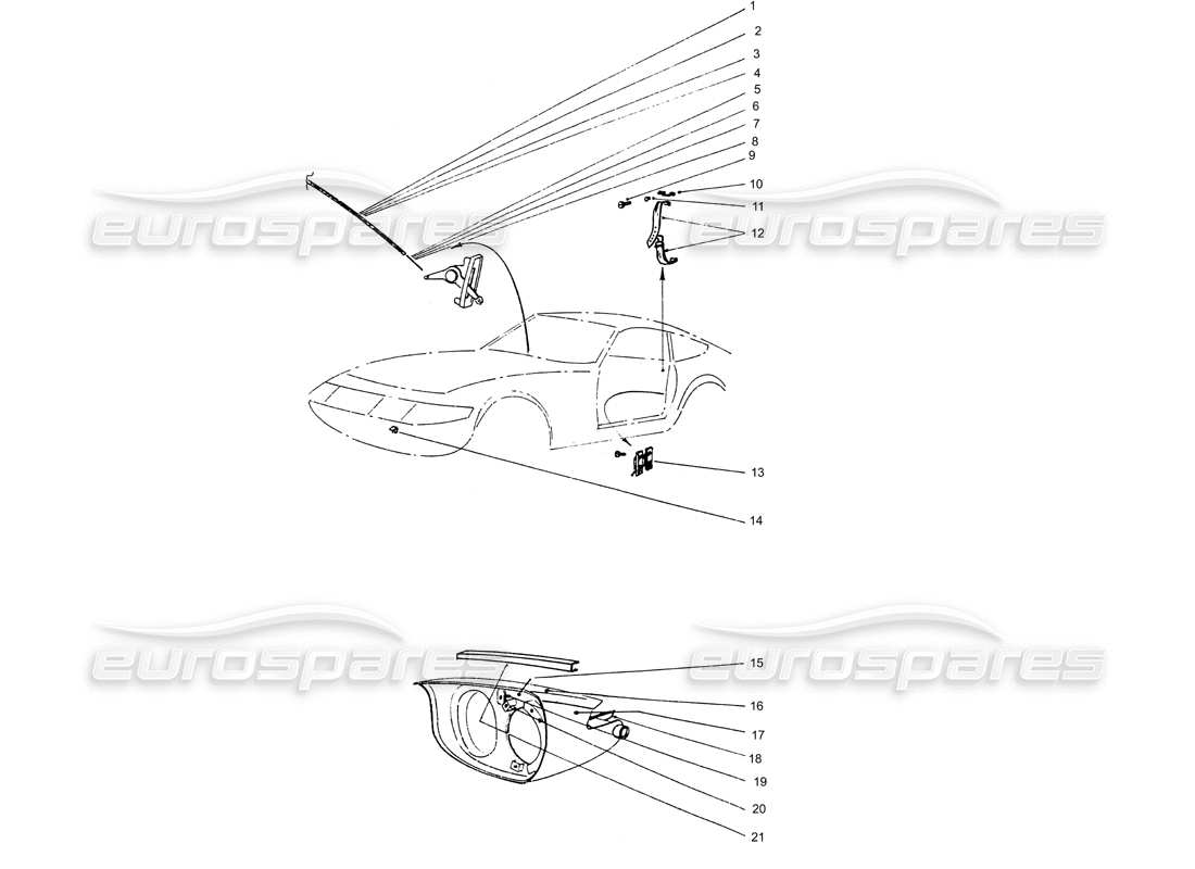 ferrari 365 gtb4 daytona (coachwork) curseur de chauffage du boîtier de phare schéma des pièces