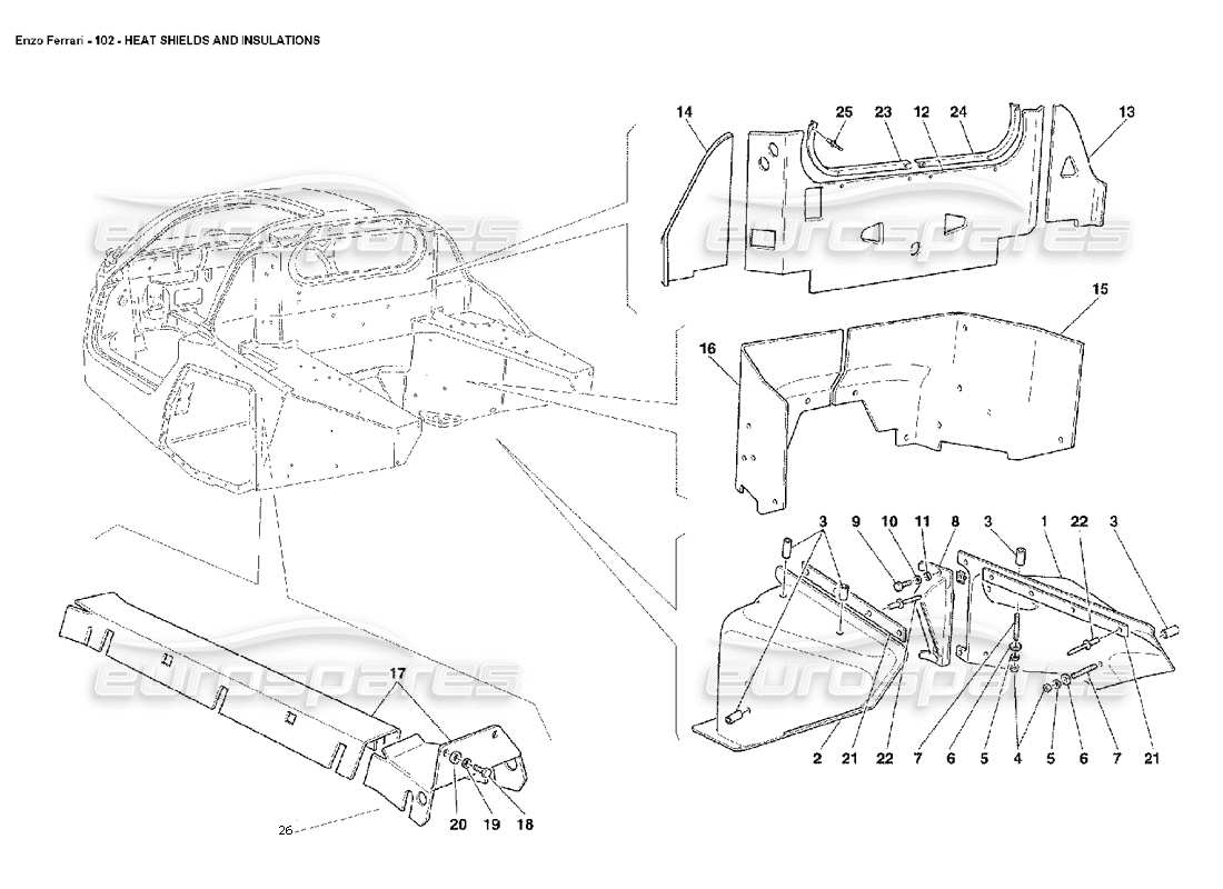 ferrari enzo schéma des pièces des boucliers thermiques et des isolations