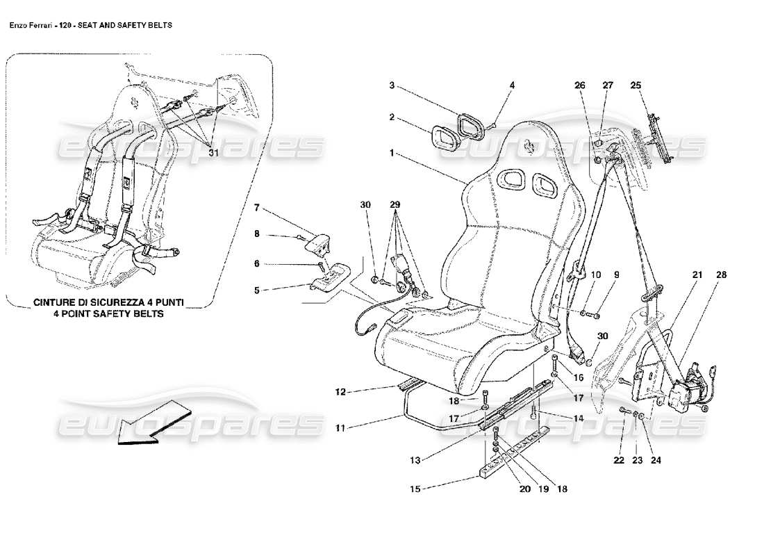 ferrari enzo schéma des pièces des ceintures de sécurité et de sécurité