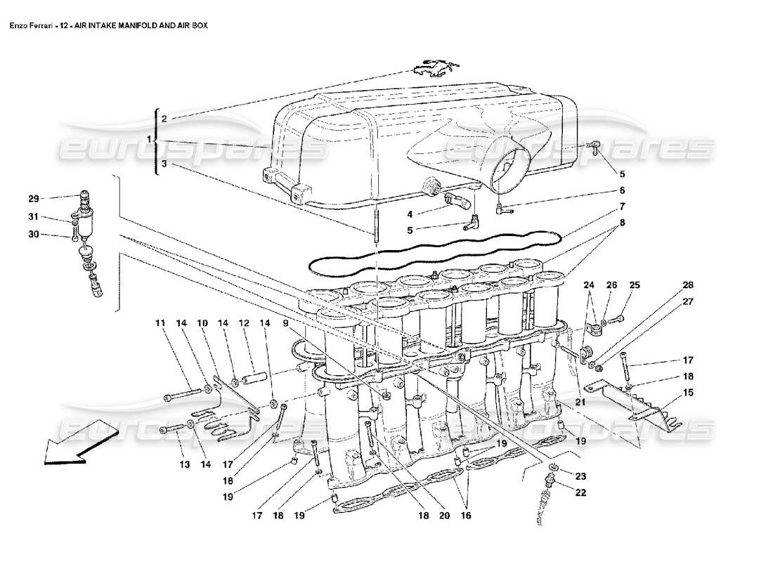ferrari enzo schéma des pièces du collecteur d'admission d'air et de la boîte à air