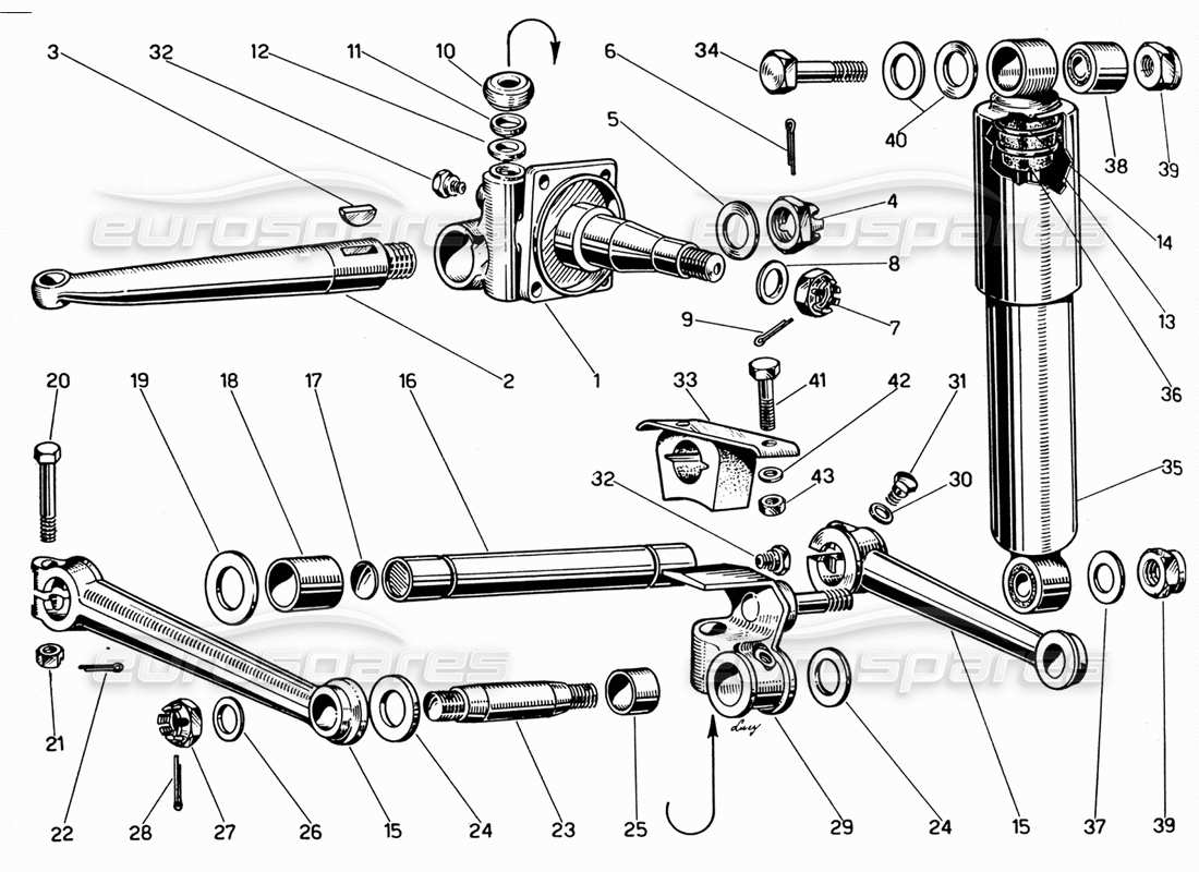 ferrari 330 gt 2+2 schéma des pièces des bras supérieurs de suspension de roue avant