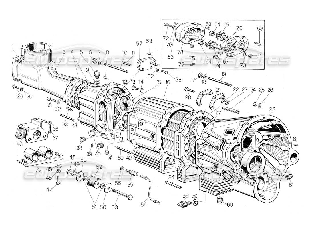 lamborghini countach 5000 s (1984) schéma des pièces moulées de la boîte de vitesses