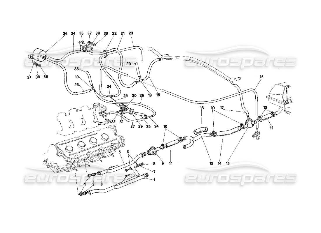 ferrari f40 dispositif d'injection d'air – valable pour les voitures avec catalyseur – pas pour les états-unis. schéma des pièces