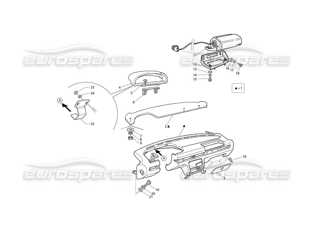 maserati qtp v6 evoluzione tableau de bord : diagramme des pièces de revêtement en cuir