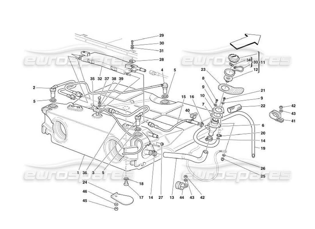ferrari 575 superamerica réservoir de carburant - union et tuyauterie - valable pour les états-unis et le canada - schéma des pièces