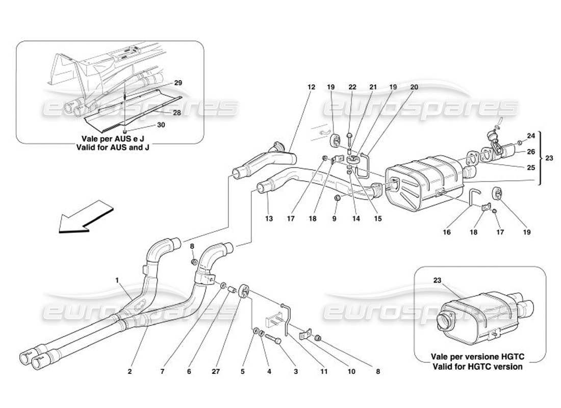 ferrari 575 superamerica système d'échappement arrière schéma des pièces