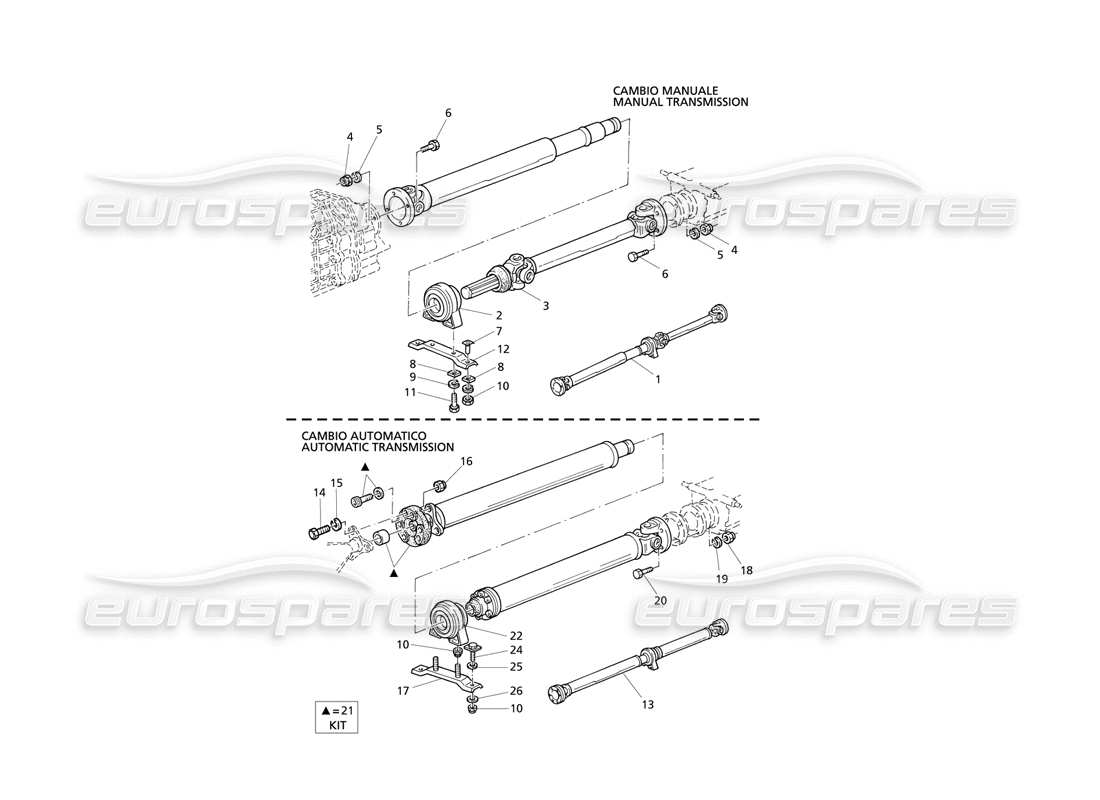 maserati qtp v8 evoluzione arbre d'hélice et support schéma des pièces