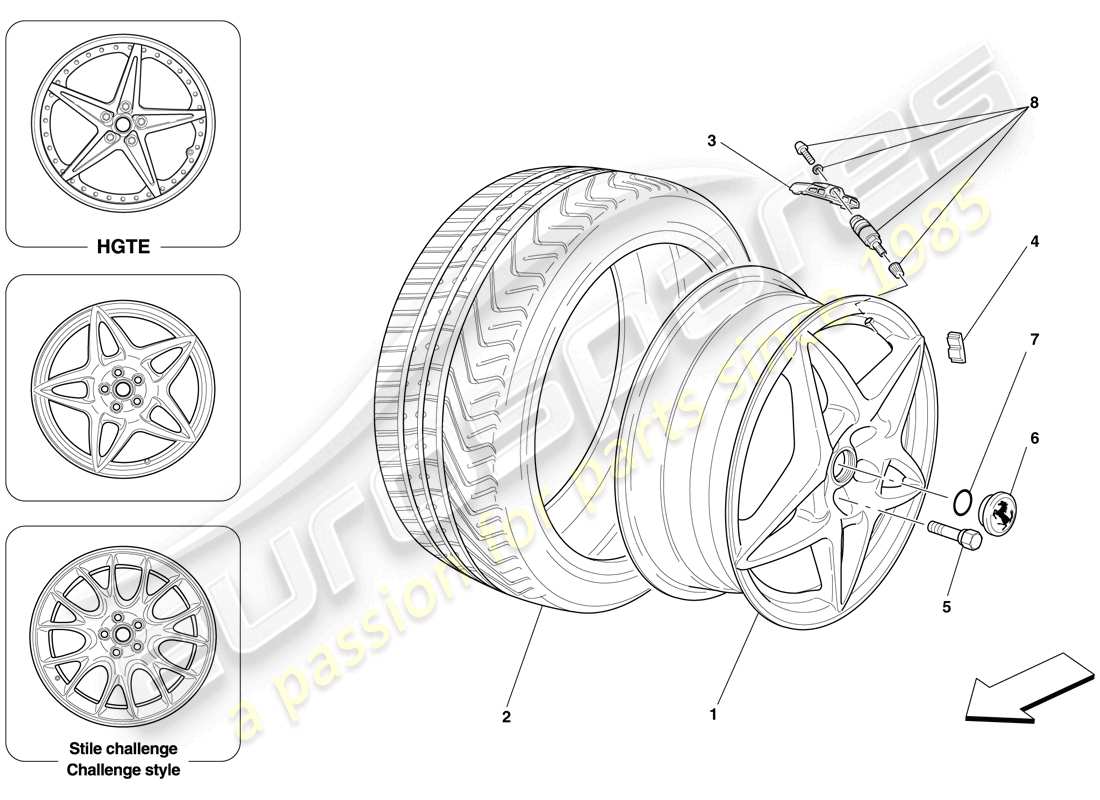 un schéma de pièces du catalogue de pièces ferrari 599 gtb fiorano (rhd)