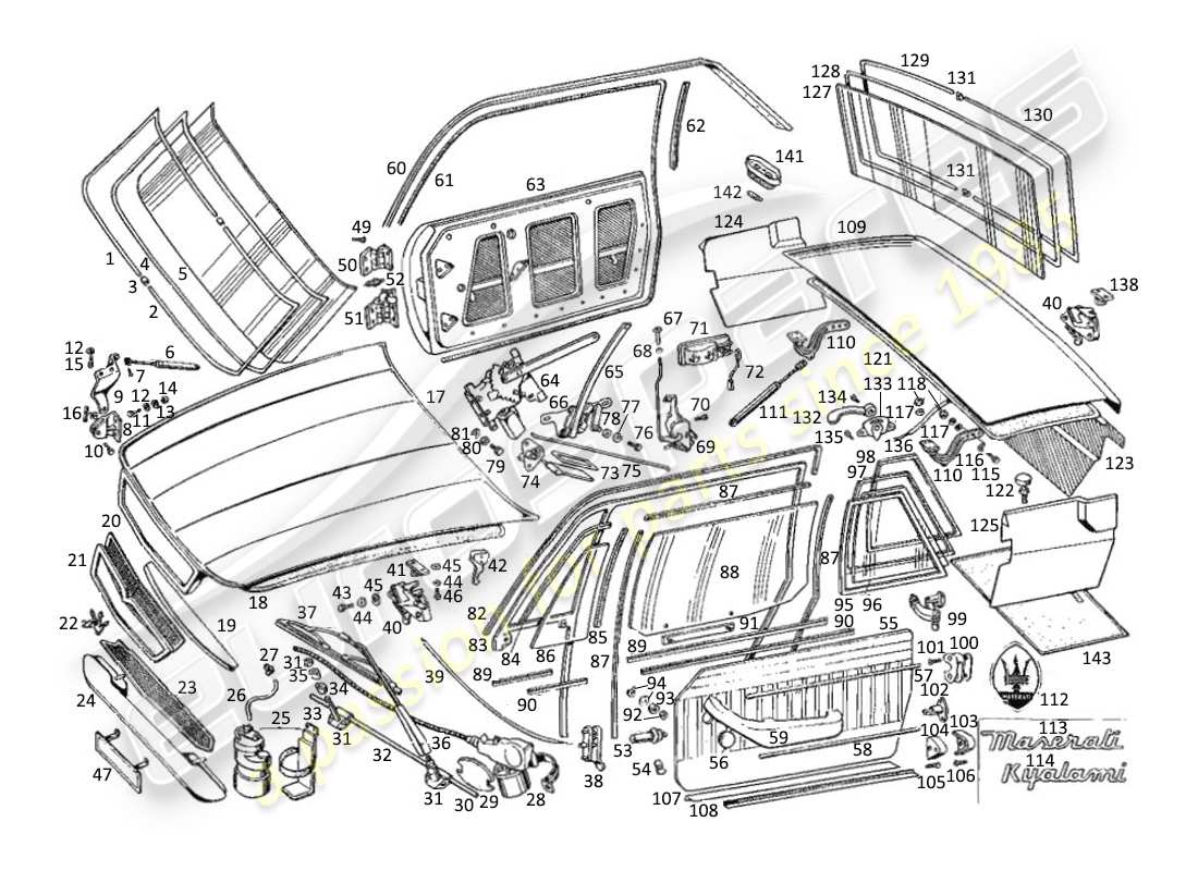 un schéma de pièces du catalogue de pièces maserati kyalami