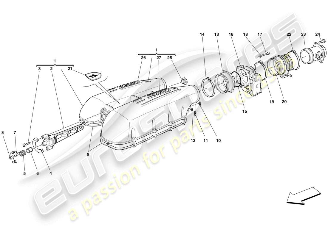 un schéma de pièces du catalogue de pièces ferrari f430 spider (europe)