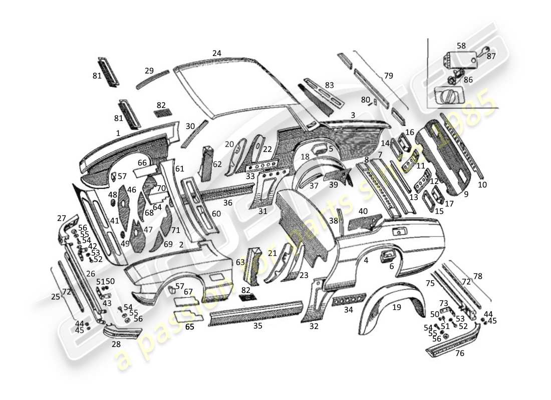 un schéma de pièces du catalogue de pièces maserati kyalami