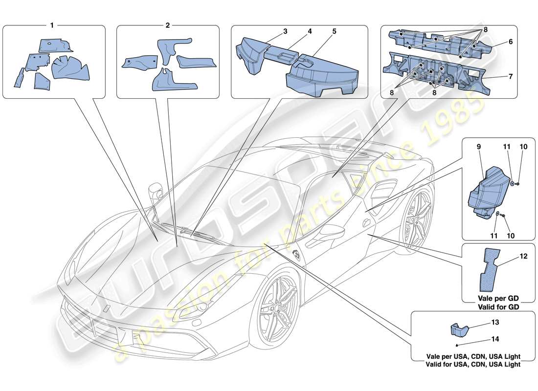 un schéma de pièces du catalogue de pièces ferrari 488
