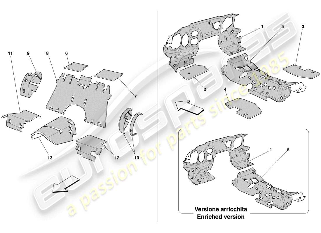 un schéma de pièces du catalogue de pièces ferrari 612 sessanta (rhd)