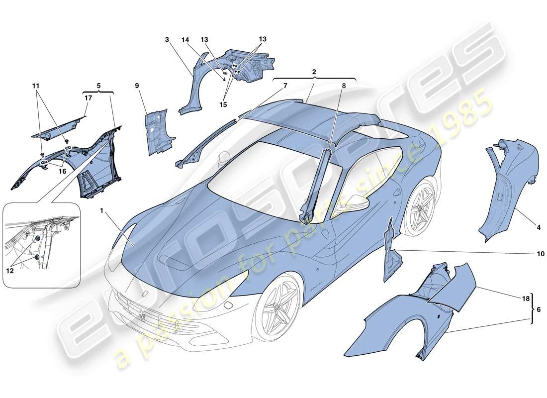 un schéma de pièces du catalogue de pièces ferrari f12