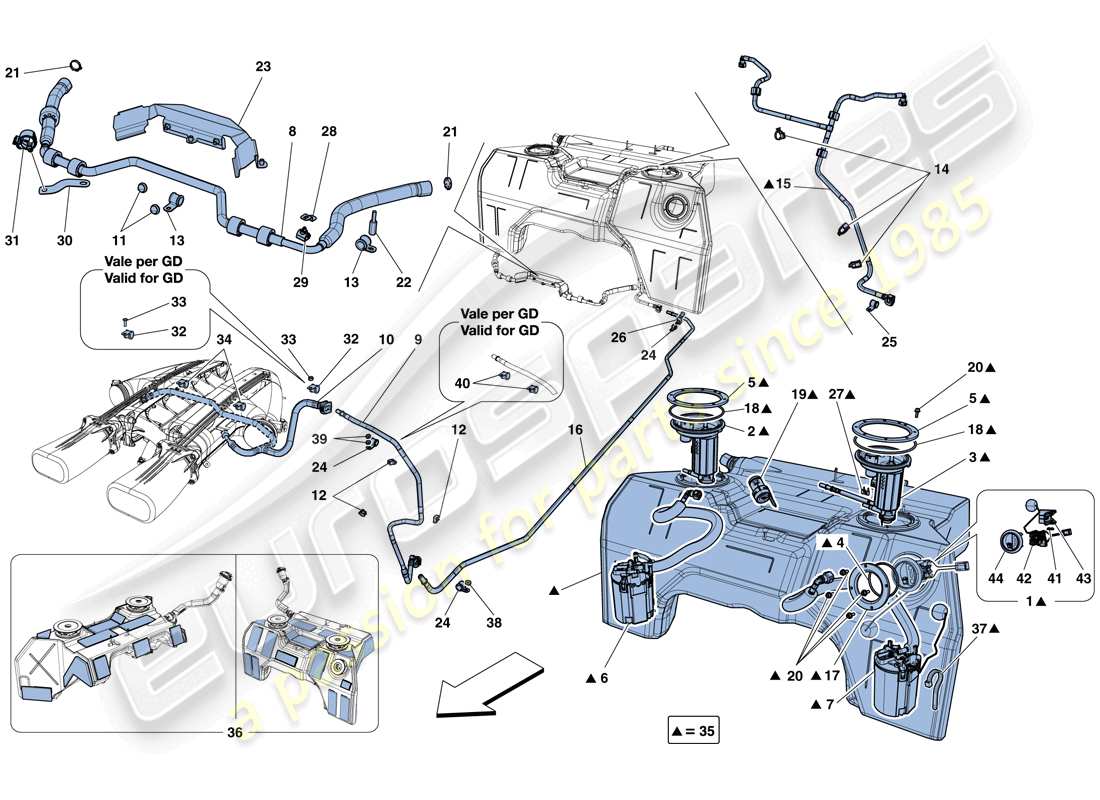 un schéma de pièces du catalogue de pièces ferrari f12 tdf (rhd)