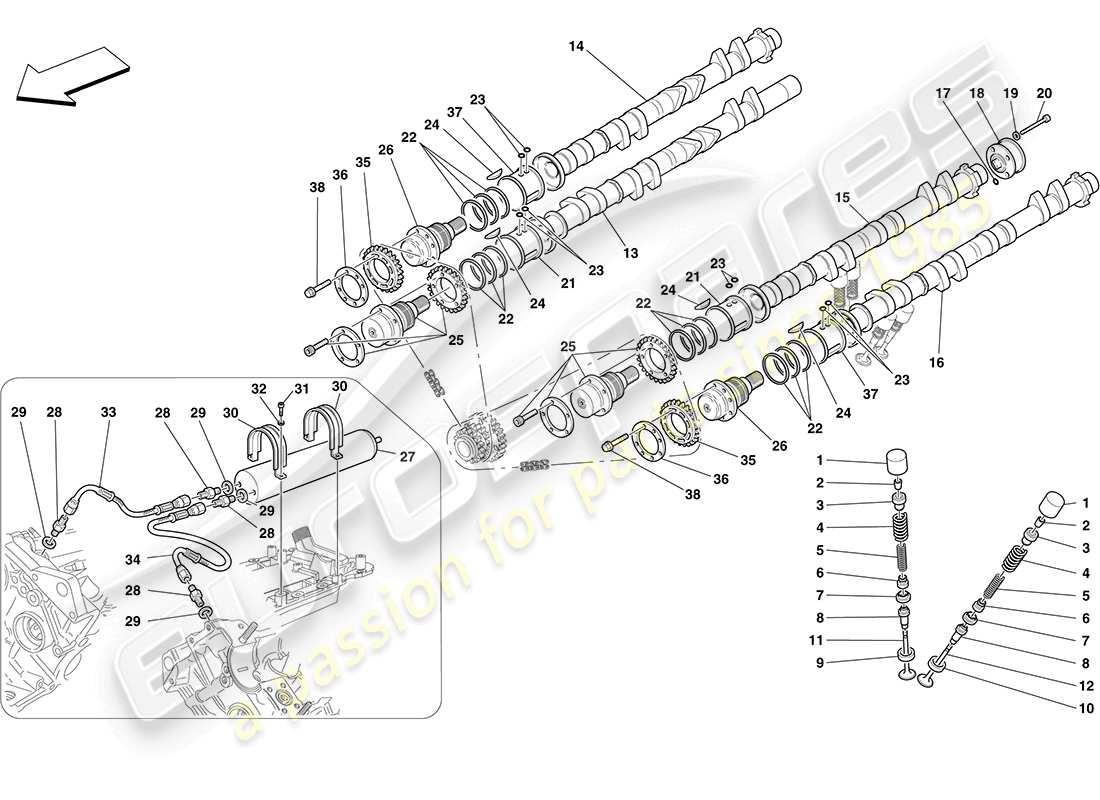 un schéma de pièces du catalogue de pièces ferrari f430 coupe (rhd)
