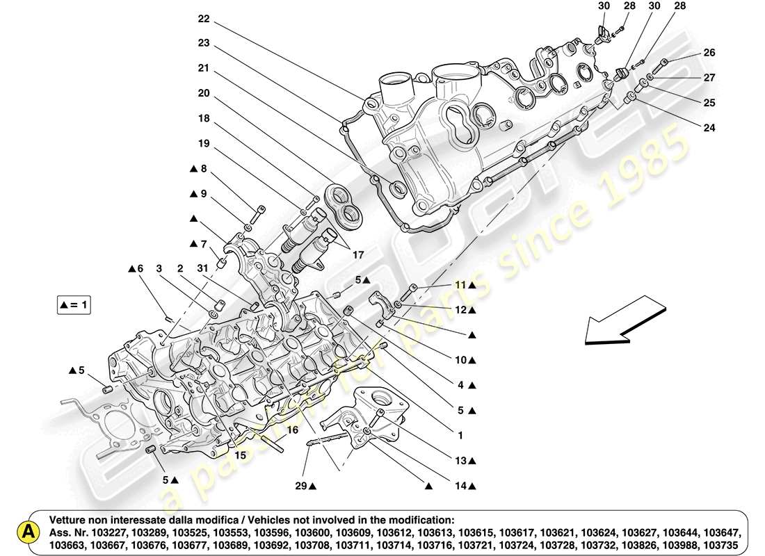 un schéma de pièces du catalogue de pièces ferrari california (rhd)