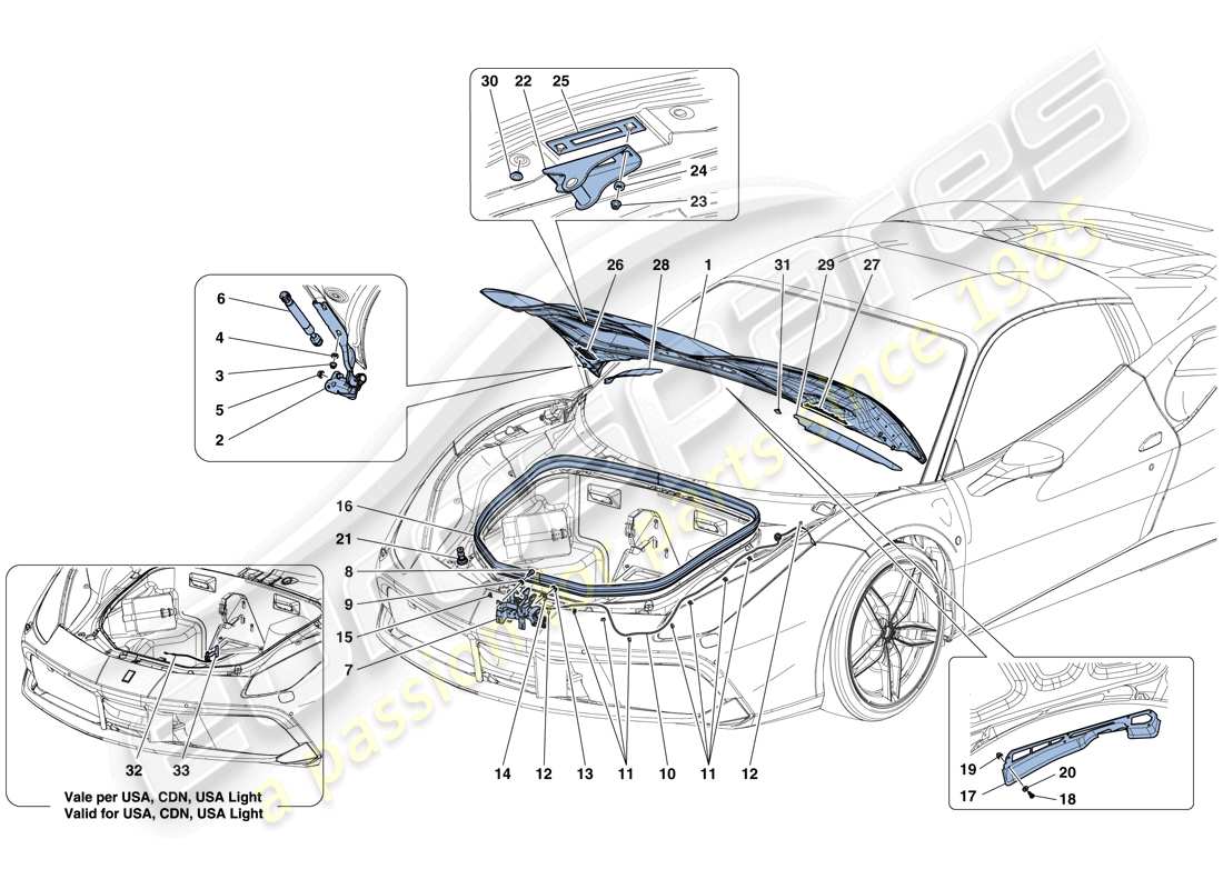 un schéma de pièces du catalogue de pièces ferrari 488 spider (rhd)