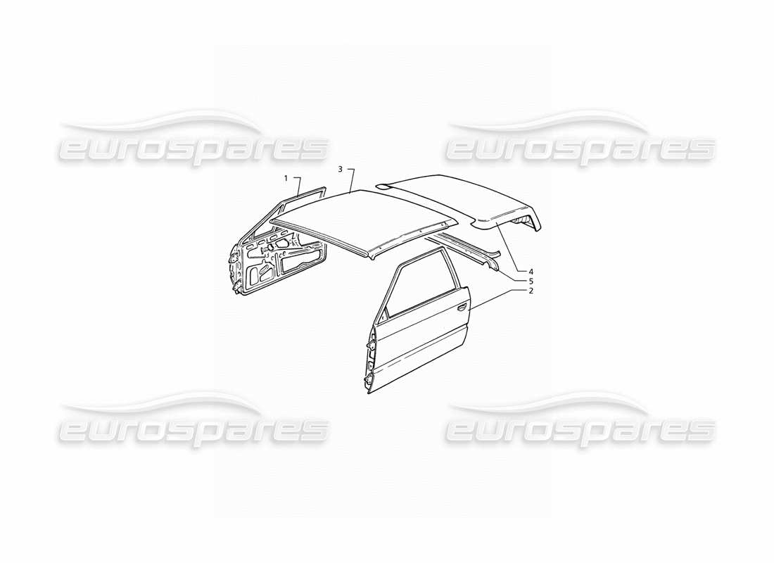 maserati ghibli 2.8 (abs) coque de carrosserie : diagramme de pièces du panneau de toit, des portes et du couvercle de coffre