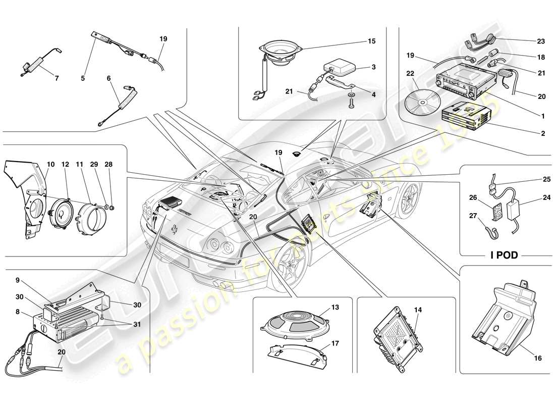 ferrari 612 scaglietti (rhd) audio - système gps schéma des pièces
