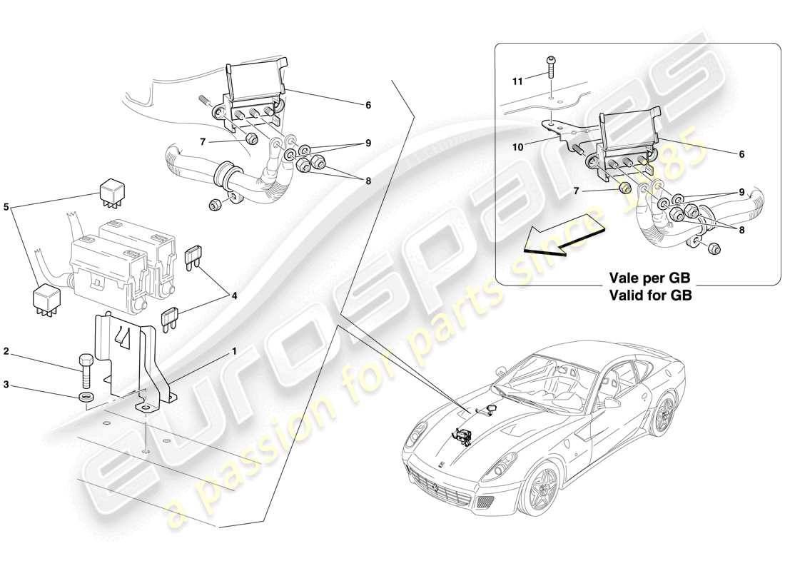 ferrari 599 gtb fiorano (usa) schéma des pièces des calculateurs du compartiment moteur