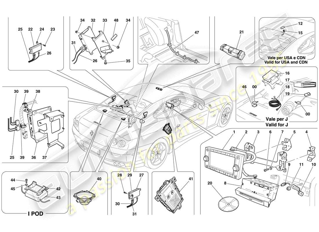 ferrari 612 scaglietti (rhd) système audio - version améliorée schéma des pièces