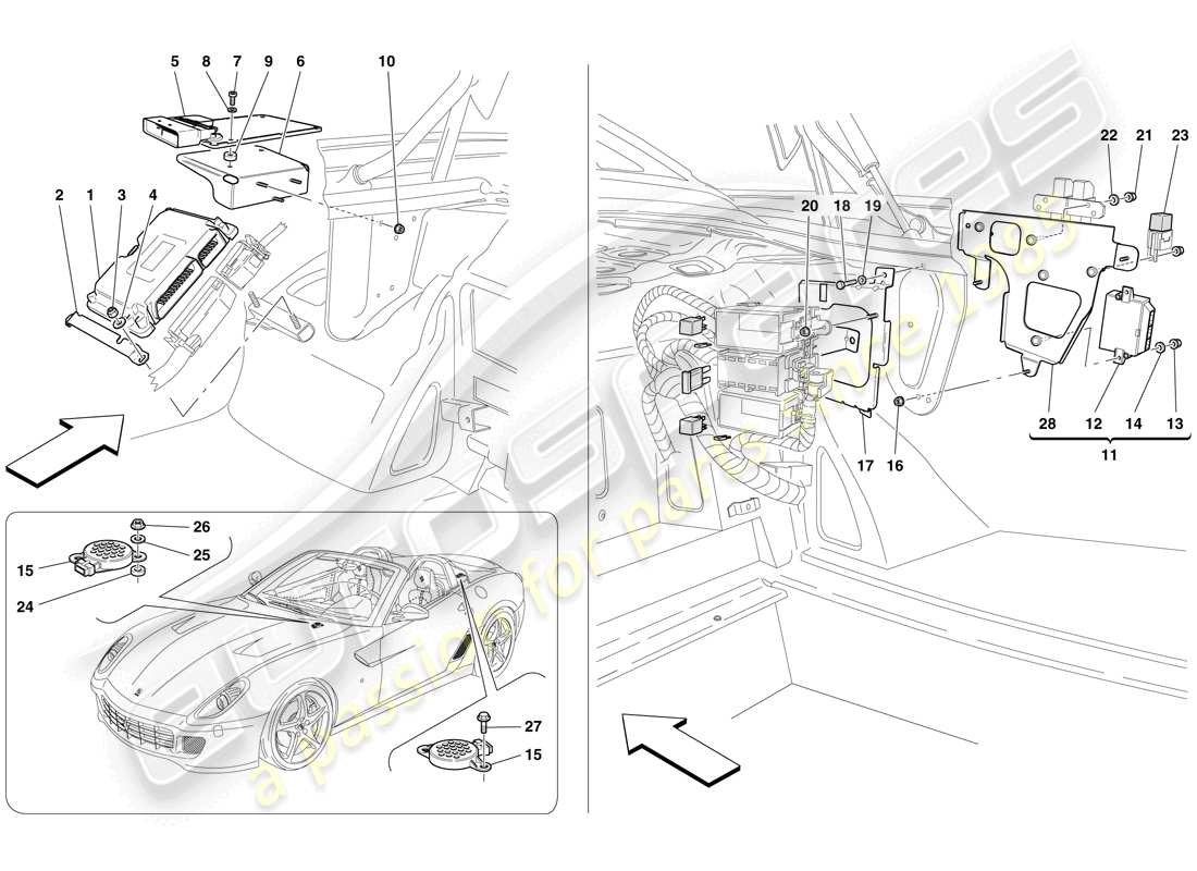 ferrari 599 sa aperta (europe) schéma des pièces des calculateurs de coffre à bagages