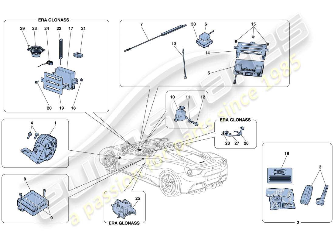 ferrari 488 spider (europe) système antivol schéma des pièces