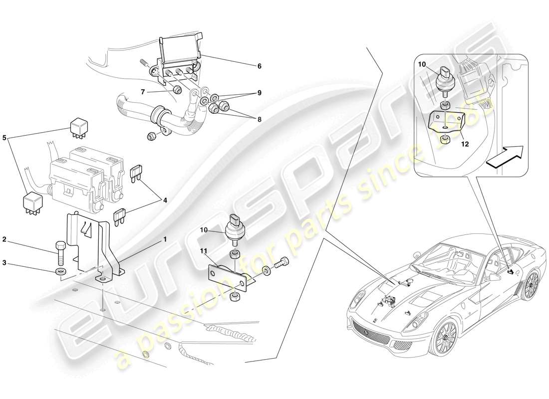 ferrari 599 gto (usa) calculateurs de compartiment moteur schéma des pièces
