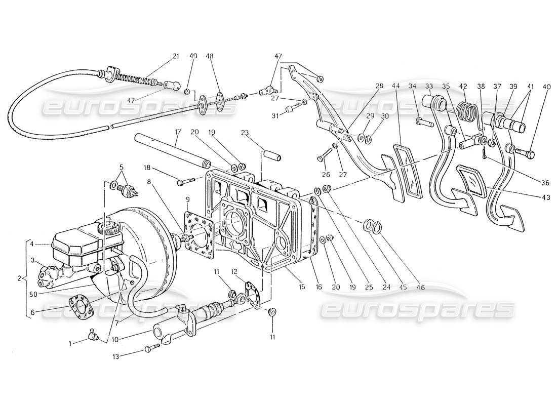 maserati karif 2.8 ensemble de pédales - pompe d'embrayage de servofrein (voitures à direction droite) schéma des pièces
