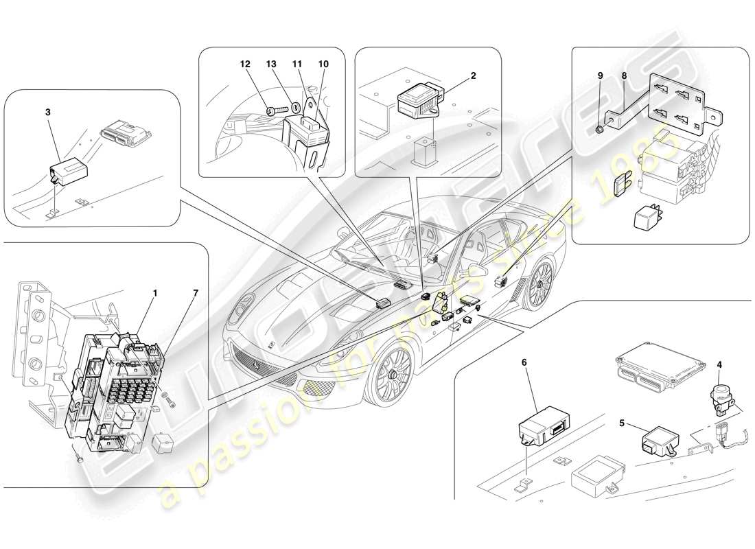 ferrari 599 gto (rhd) calculateurs d'habitacle schéma des pièces