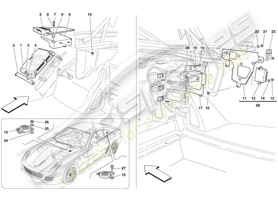 ferrari 599 gto (rhd) calculateurs de coffre à bagages schéma des pièces