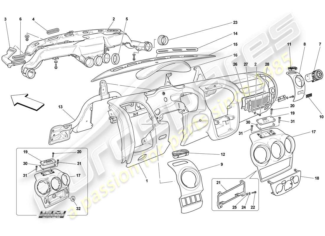 ferrari f430 scuderia spider 16m (usa) diagramme des pièces du tableau de bord