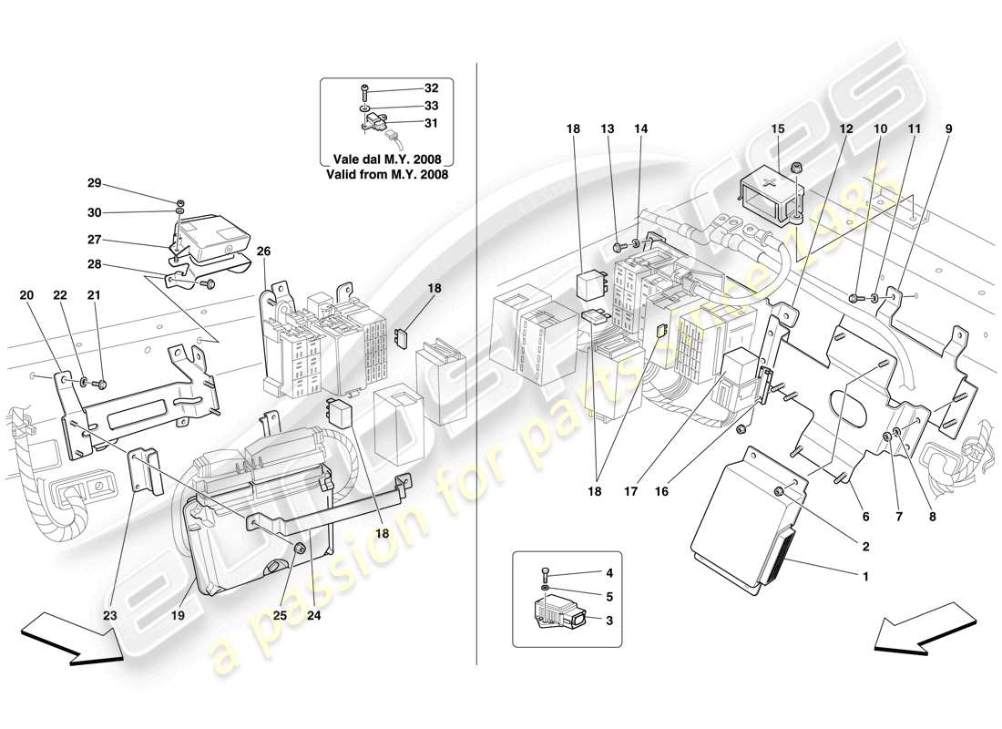 ferrari f430 spider (rhd) calculateurs d'habitacle arrière schéma des pièces