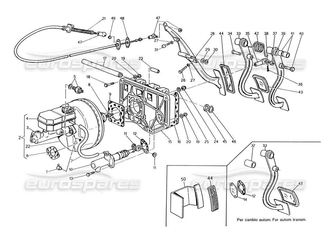 maserati 222 / 222e biturbo ensemble de pédales - pompe d'embrayage de servofrein pour rhd - schéma des pièces
