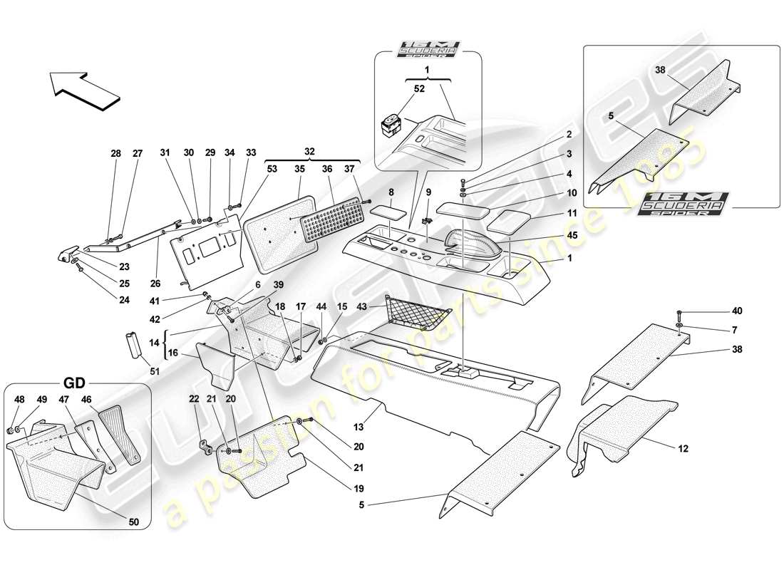 ferrari f430 scuderia spider 16m (usa) tunnel - sous-structure et accessoires schéma des pièces