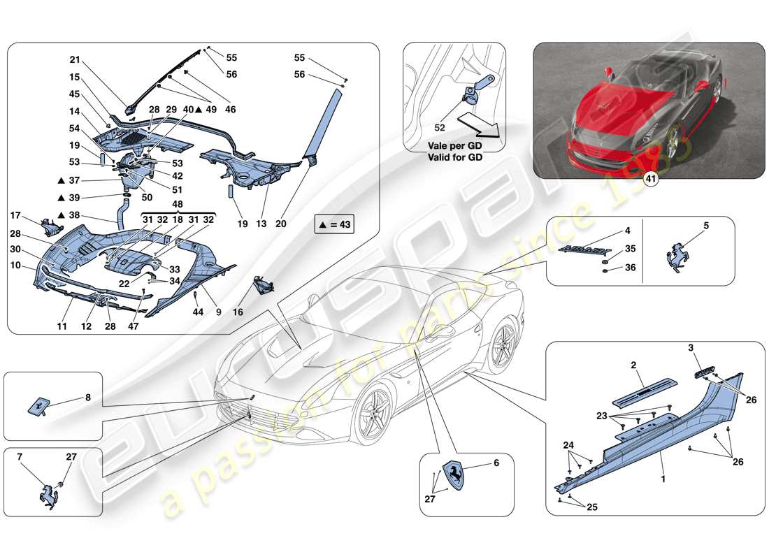 ferrari california t (rhd) boucliers, garniture extérieure schéma des pièces