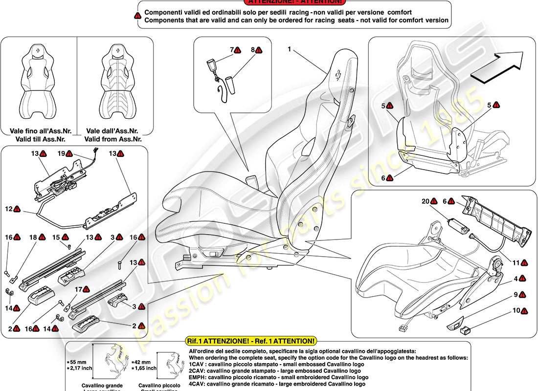 ferrari california (usa) siege avant - racing schéma des pièces
