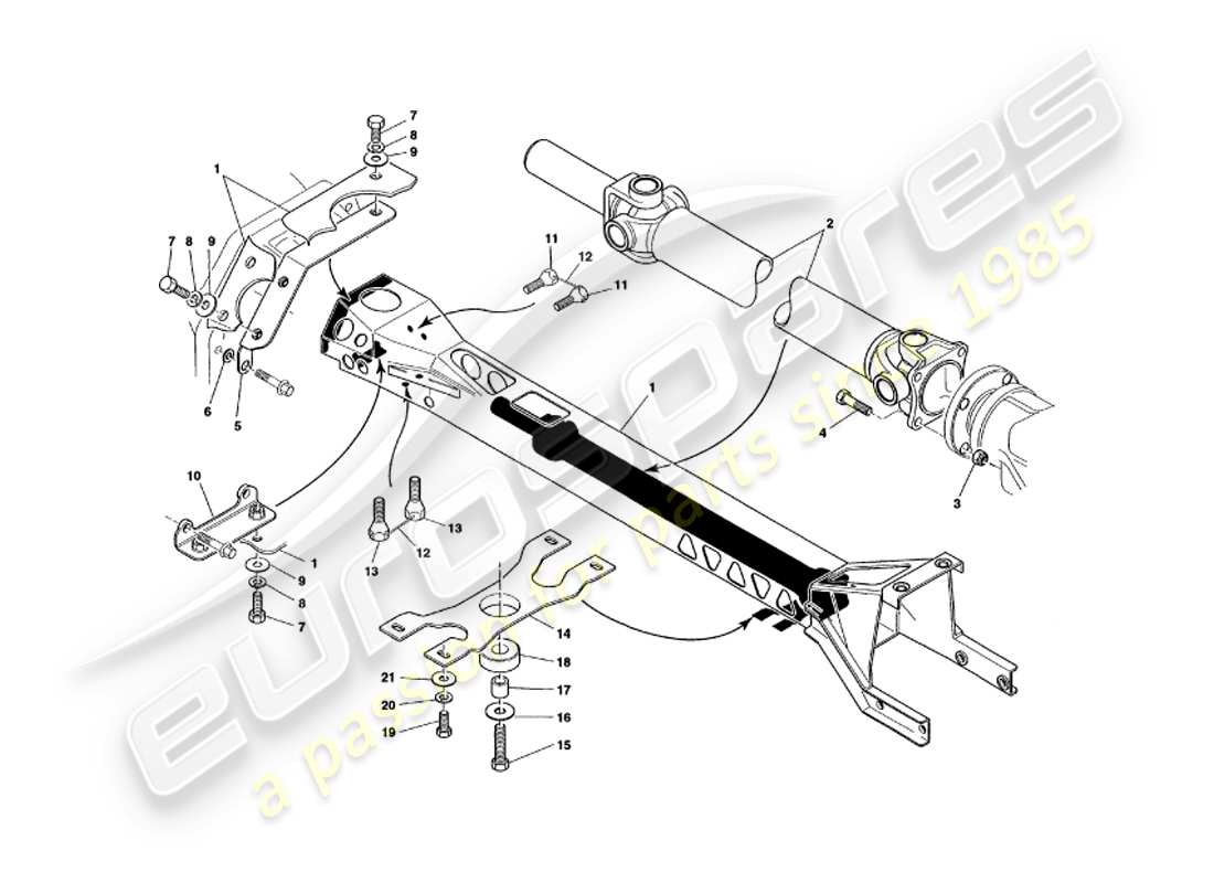 aston martin v8 volante (1998) diagramme des pièces du tube de couple et de l'arbre de transmission
