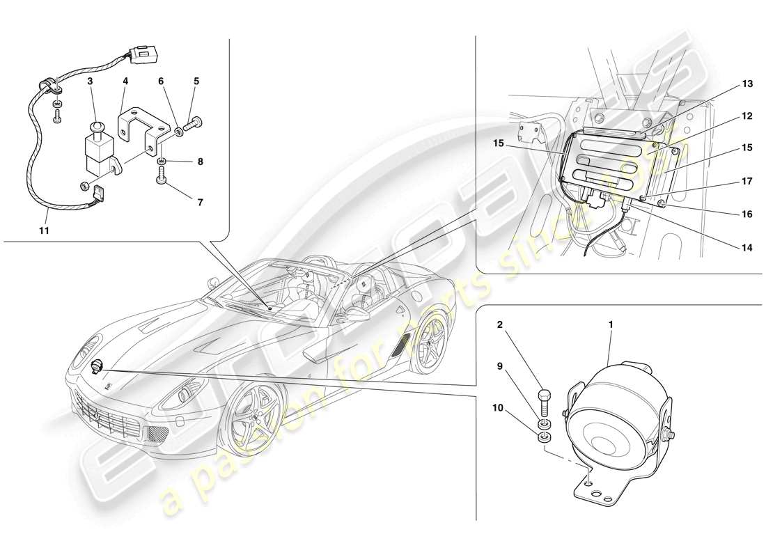 ferrari 599 sa aperta (rhd) calculateurs et dispositifs du système antivol schéma des pièces