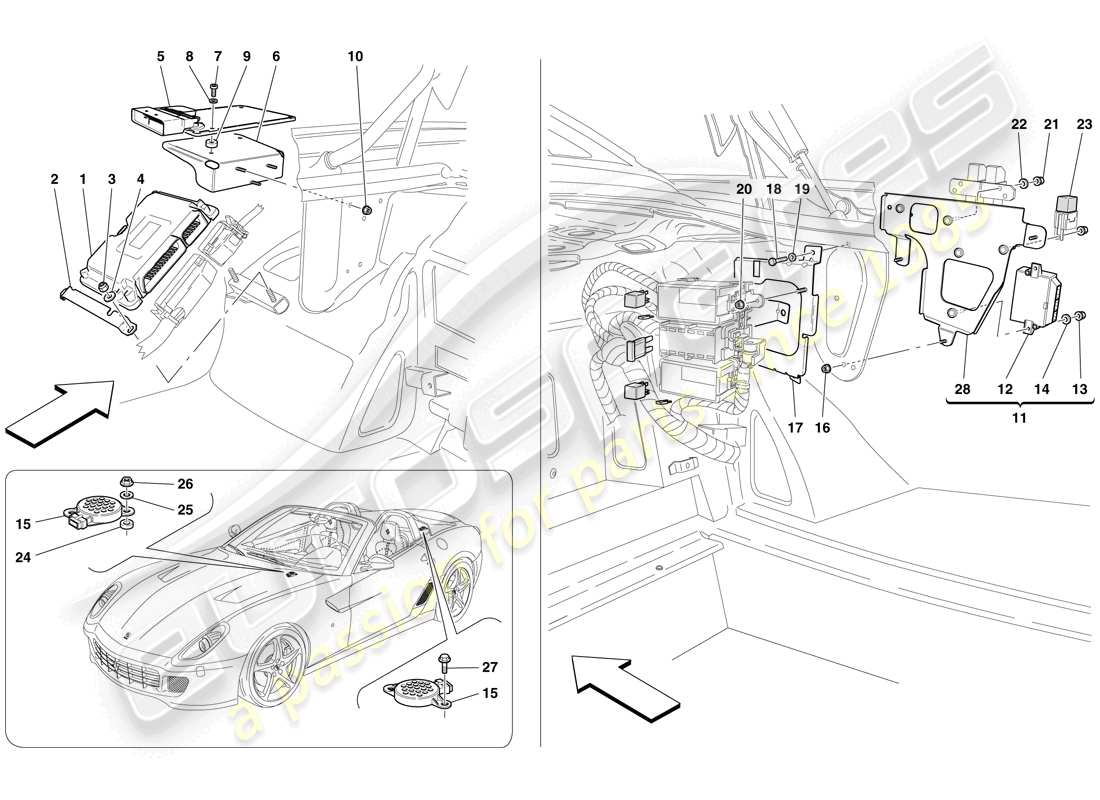 ferrari 599 sa aperta (rhd) calculateurs de coffre à bagages schéma des pièces