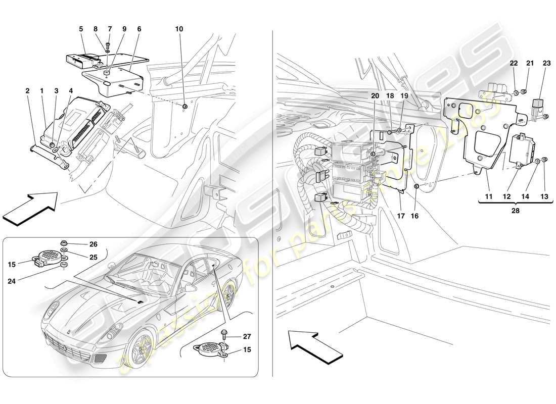ferrari 599 gtb fiorano (rhd) calculateurs de coffre à bagages schéma des pièces