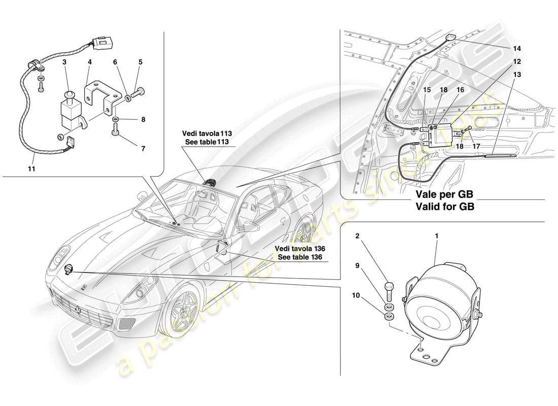 ferrari 599 gtb fiorano (europe) ecu et dispositifs du système antivol schéma des pièces