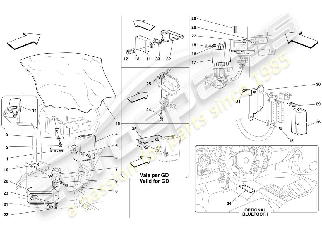 ferrari f430 spider (europe) schéma des pièces des calculateurs de l'habitacle avant